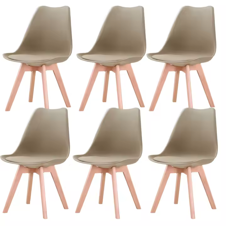 EGOONM-Silla de comedor moderna inspirada en madera maciza, asiento acolchado de plástico con cojín, silla de cocina para comedor de estilo Retro, 6 piezas por juego - 1