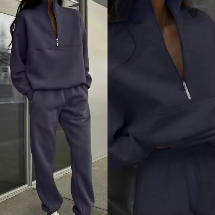 Conjunto de suéter grueso de manga larga de dos piezas, informal, versátil, de moda, para mujer - 1