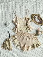 Moda verano, 3 piezas, camisola y pantalón corto, estampado floral de seda con bolso colgante, pijama de mujer, pijama de casa - details 10