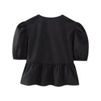 Blusa Elegante de Moda para Mujer 2025 Estilo Informal con Manga Corta y Abombada con Cuello Redondo Top de Algodón con Cordones y Lazo Blanco Dulce - details 23