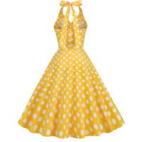 2025 nuevo Hepburn verano Vintage lunares mujeres Halter elegante fiesta 50s 60s Rockabilly Pin Up túnica Swing vestido de cola - details 14