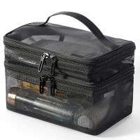 Bolso De Viaje Organizador De Maquillaje 2 Capas Transparente Plegable Con Malla Y Cierre De Cremallera Gran Capacidad Para Kit De Limpieza 2024 - details 2