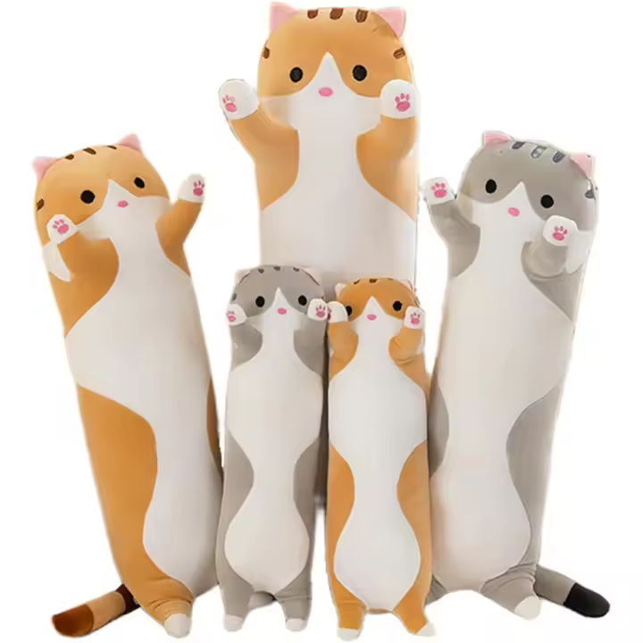 Almohada de Peluche de Gato Largo 130 x 50 x 50 cm Juguete Suave para Niños Ropa de Cama y Baño - 1