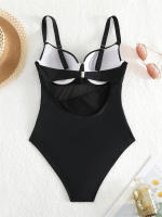 Bañador de una pieza con realce para mujer, traje de baño liso, Monokini Sexy con tirantes, ropa de playa para verano, 2024 - details 3