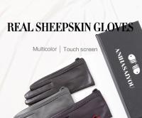Guantes de piel de oveja para mujer, manoplas cortas de terciopelo fino para pantalla táctil, de cuero, de buena calidad, para invierno, 2226 - details 0