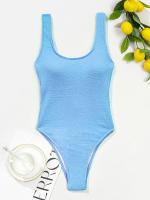 Bañador Sexy de una pieza para mujer, traje de baño femenino de realce sólido con Tanga, ropa de baño brasileña, novedad de 2022 - details 15