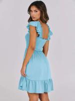 Vestido Mini de Verano Casual Boho para Mujer 2025 Cuello Cuadrado sin Mangas con Volantes de Cintura Swing A-e - details 8