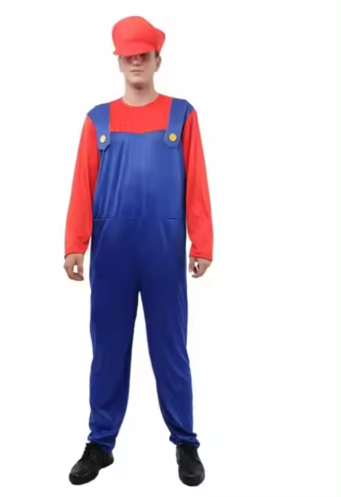 Disfraz de Mario y Luigi Bros Mono enterizo, Gorro Clásico Traje Hermanos Fontanero, disfraz de Super Brothers para Halloween, Carnaval, Fiesta temática, cumpleaños y celebraciones para Hombre Adulto Talla S-M-L-XL - 1