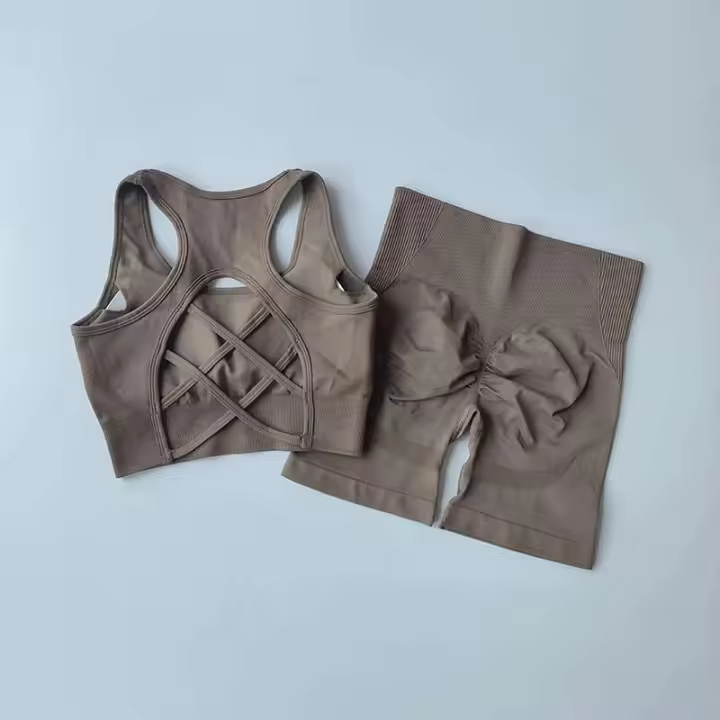 Conjunto de Yoga sin Costuras de Alta Cintura Sexy Sports Bra Pantalones de Gimnasio - 1