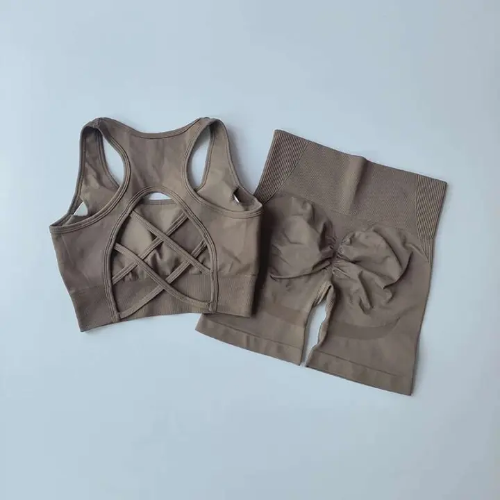 Conjunto de Yoga sin Costuras de Alta Cintura Sexy Sports Bra Pantalones de Gimnasio - 1