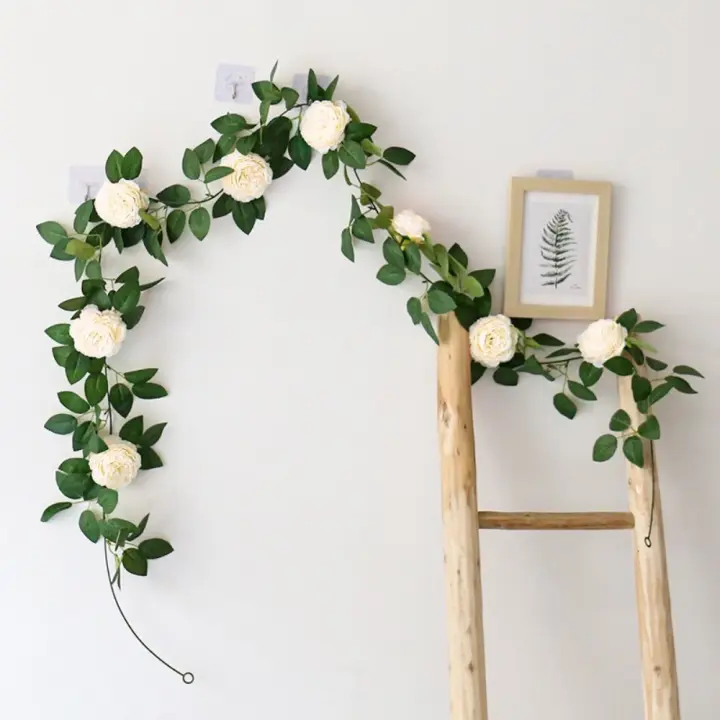 Colgante de pared de peonía de seda rosa, decoración Artificial para el hogar y el jardín, guirnalda de plantas verdes, flores artificiales DIY, flores grandes, enredaderas - 1