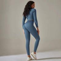 Conjunto de yoga sin costuras para mujer, top corto de manga larga, sujetador deportivo, leggings para correr de cintura alta, ropa de gimnasio - details 33