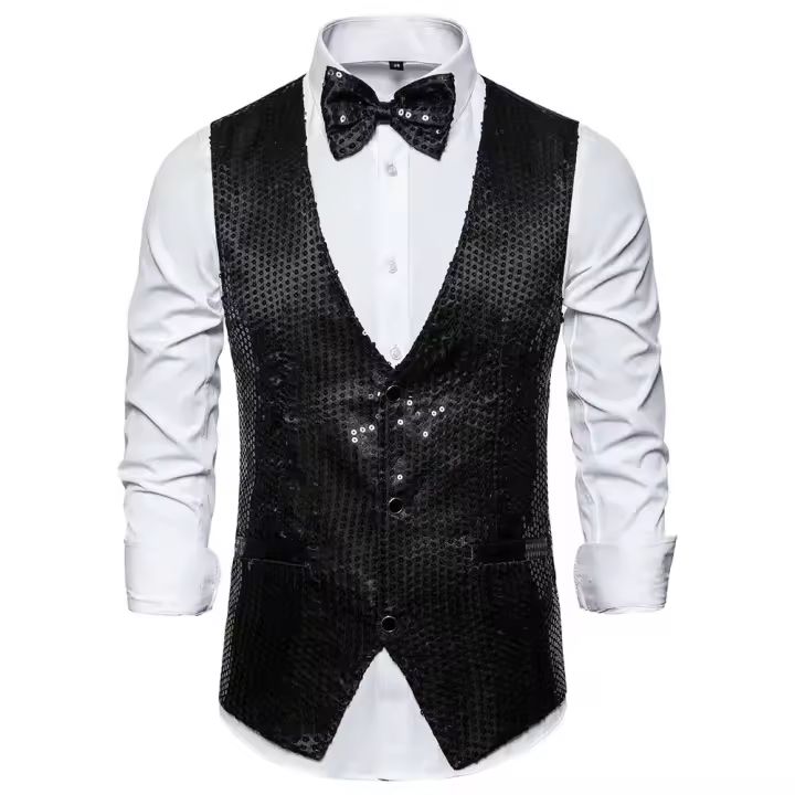 6 estilos hombres boda escenario espectáculo oro brillante lentejuelas arco chaleco azul negro plata traje chaleco Homme chalecos - 1