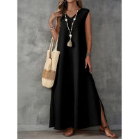 Mono sin mangas con cuello en V y abertura lateral para mujer, vestido largo elegante, verano 2025 - details 0