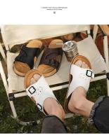 Nuevas sandalias deslizantes, zapatos planos con punta redonda, suela suave y gruesa, zapatillas en espiga, zapatillas con hebilla de cinturón para hombre - details 1