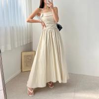 Vestido de tirantes de verano para mujer, falda acampanada plisada de cintura alta, vestido largo coreano Sle Pure Desire, cuello cuadrado, viaje dividido - details 8