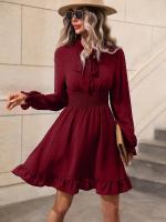 Vestido Midi de manga larga con cuello en V para mujer, elegante y bonito, a la moda, Color sólido, de lujo - details 3