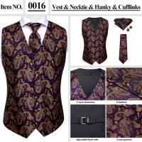 Chaleco ajustado, corbata, bolsillo, gemelos cuadrados, chaleco de seda para hombre, conjunto de corbata para traje, vestido, chalecos florales de cachemira de boda, regalo - details 14