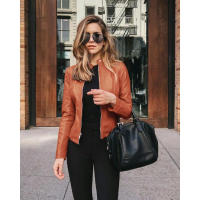 Chaqueta Bomber Vintage de cuero PU para mujer, cazadora con cremallera, ropa de calle informal, moda Y2K, otoño e invierno - details 5