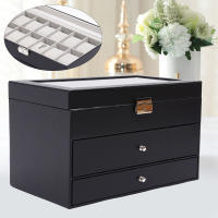 Caja de reloj con cerradura de 3 capas, caja de almacenamiento para joyería y gafas de sol, 25 ranuras + cerradura de Metal de 33,7x19,4x20,5 cm/13,26x7,63x8,07 pulgadas - details 1
