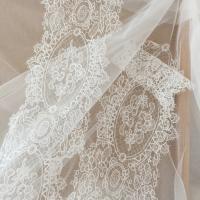 Vestido de novia de estilo Vintage, ribete de encaje de doble pestaña, encaje de boda de ganchillo en marfil, adorno festoneado, bricolaje, 17cm de ancho - details 1