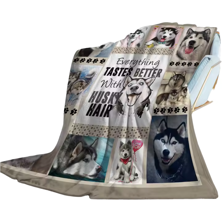 Manta Husky con estampado de Husky sonriente, manta acogedora para niños y adultos, para sofá, cama, sala de estar - 1