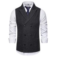 Chaleco de traje marrón con doble botonadura para hombre, chaleco sin mangas de negocios de color sólido informal de marca 2019, chalecos para hombre - details 1