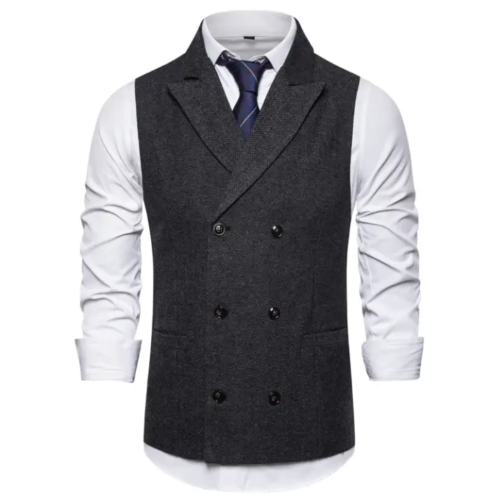 Chaleco para hombre, chalecos de traje con doble botonadura, traje sin mangas para hombre, chaleco, chaquetas formales Vintage, chaleco para boda - 1
