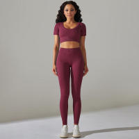Conjunto de Yoga sin Costuras Leggings de Cintura Alta Top de Manga Corta Top Corto - details 9