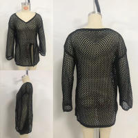 Vestido playero de manga larga para mujer, cárdigan de punto transparente con ribete de encaje, ropa de malla para resort, pareo de baño para vacaciones de verano - details 5