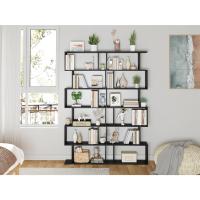 Estantería geométrica, estantería en forma de S, estantería de 6 niveles para dormitorio, estantería decorativa de madera moderna, estantería alta para oficina en casa, color negro - details 17
