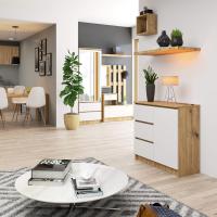 Cajones 2 Estantes Credenza Alta 80 cm 80x35x77 cm Roble Artisan - details 1