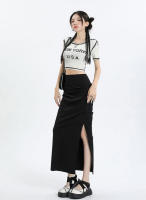 Lucyever-Falda larga ajustada de cintura alta para mujer, faldas Midi con abertura lateral, estilo coreano, Y2K - details 6