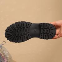 Zapatos planos negros de suela gruesa para mujer, mocasines con forma de barco de un pie, cuero Oxford informal de diseñador, novedad - details 6