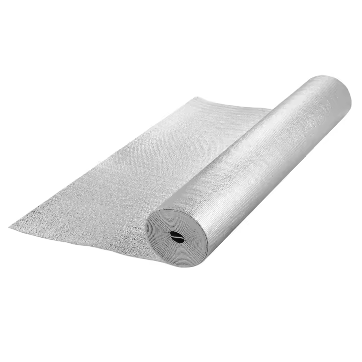 SucceBuy Rollo de aislamiento reflectante doble, barrera radiante con núcleo de espuma, 3,2 mm, 48 pulgadas x 25 pies, lámina de aluminio de doble cara, protector reflectante de calor de espuma EPE, rollo de aislamiento térmico para ventana, techo de RV - 1