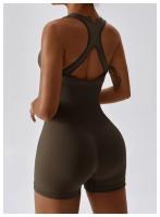 Traje de Yoga con espalda integrada de alta elasticidad para mujer, mono ajustado de compresión Abdominal, traje de Yoga sin costuras - details 18