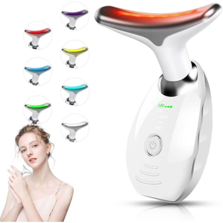 Device, Portable Facial Skin Care Tools, Based on LED, Thermal, Vibration Technology, 7 Color Led Face and Neck Beauty Device
