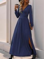 Elegante Vestido Largo de Encaje con Cuello en V Color Sólido para Mujeres - details 21
