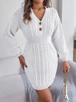 Elegante Vestido de Punto para Mujer Color Sólido, Cuello V, Moda Y2K 2025 - details 8