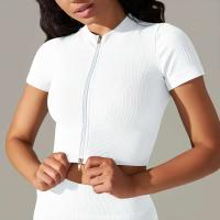 Hamidou-Camiseta deportiva con cremallera para mujer, Top elástico ajustado y transpirable, ropa deportiva para gimnasio, correr y Yoga - details 32