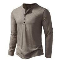 Camiseta de manga larga para hombre, Camisa de algodón con botones y cuello Henley, informal, de Color sólido, a la moda, transpirable, para uso diario - details 12