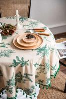 Sábanas verdes con manteles circulares estampados, manteles bohemios de lino y algodón con borlas para cocina, comedor y Navidad - details 3
