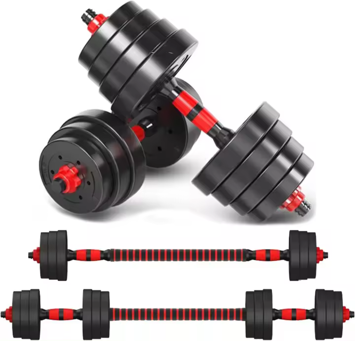 Mancuernas 2 en 1 10,15,20,30,40 y 50kg con Barra Recta Discos Ajustables Recubiertos - 1