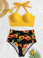 Conjunto de Bikini con realce para mujer, bañador Sexy de cintura alta, traje de baño Floral, ropa de playa de verano - details 4