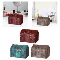Caja de tesoro pirata de madera maciza, diseño vintage hecho a mano para mujeres, caja de recuerdos, caja de alineación decorativa de ca. - details 3