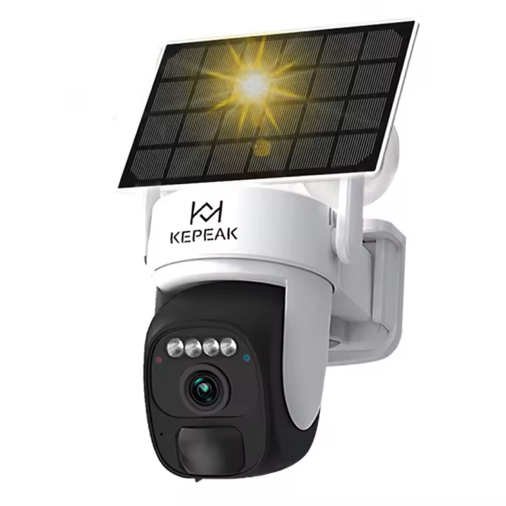 1-4PACK Cámara de vigilancia WiFi con energía solar, 360° giratoria y seguimiento automático, zoom 4X, detección de movimiento AI, visión nocturna de 4 megapíxeles, audio bidireccional, con batería, resistente al agua IP66. - 1