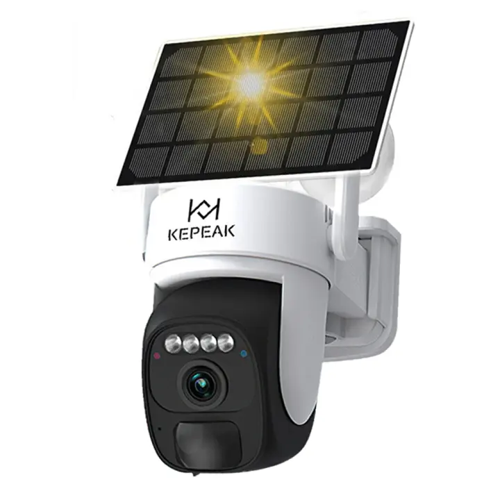 1-4PACK Cámara de vigilancia WiFi con energía solar, 360° giratoria y seguimiento automático, zoom 4X, detección de movimiento AI, visión nocturna de 4 megapíxeles, audio bidireccional, con batería, resistente al agua IP66. - 1