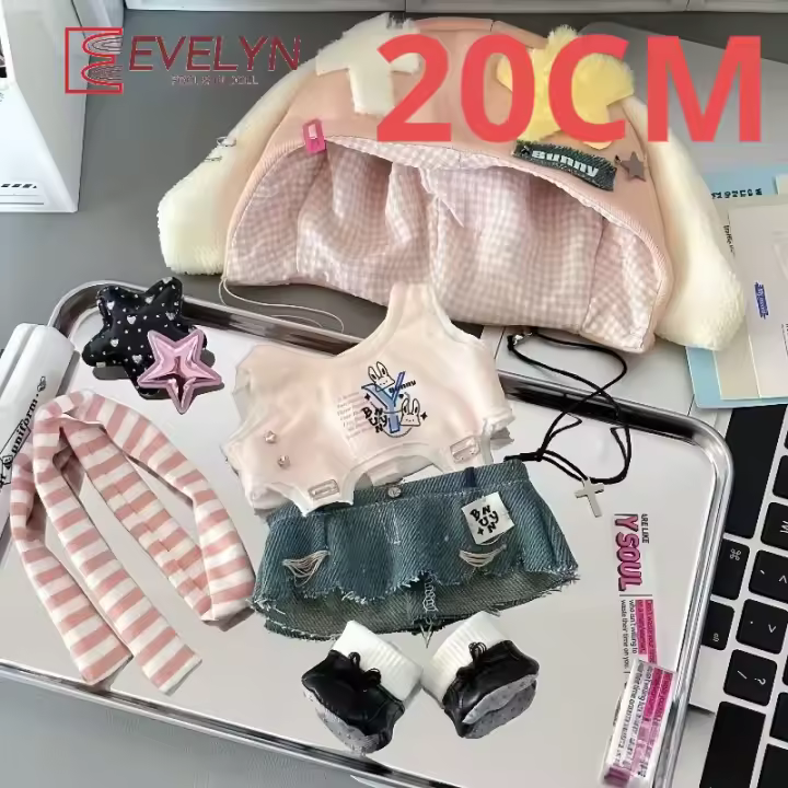 Evelyn-Conjunto informal para muñeca de algodón de 20CM, gorro, sombrero, pantalones, ropa, accesorios DIY, Top bonito, pantalones cortos, zapatos, traje - 1