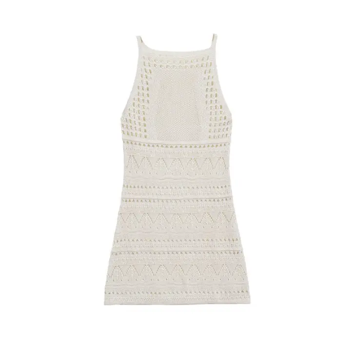 OUWU- 2025 Verano Casual Chic Mujeres Vestido De Punto Halter Sin Mangas Mini Vestido Nueva Moda Vestido Corto - 1