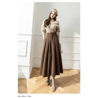 Faldas elegantes de lana sintética para mujer, falda informal holgada de cintura alta con bolsillos para oficina, Otoño e Invierno - details 12